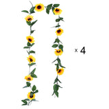 4 Pack Artificial Sunflower Garland - Silk Sunflower Vine Artificial Flowers Garland With Green Leaves For Wedding Party Table Decoration