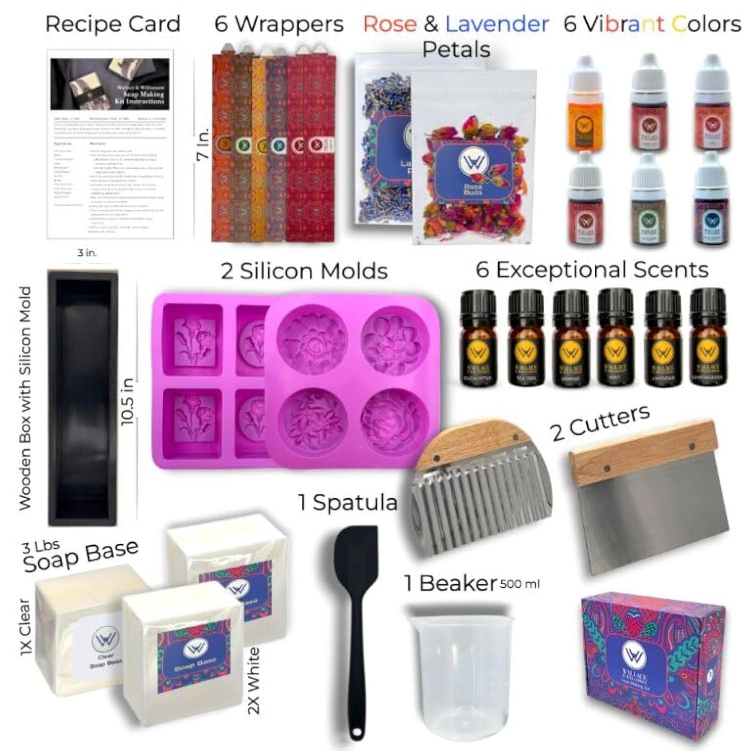Deluxe Soap Making Kit - Adults & Kids - Modern Floral Theme - Includes Shea Butter Soap Base, Molds, Scents, Dyes, Tools & Instructions