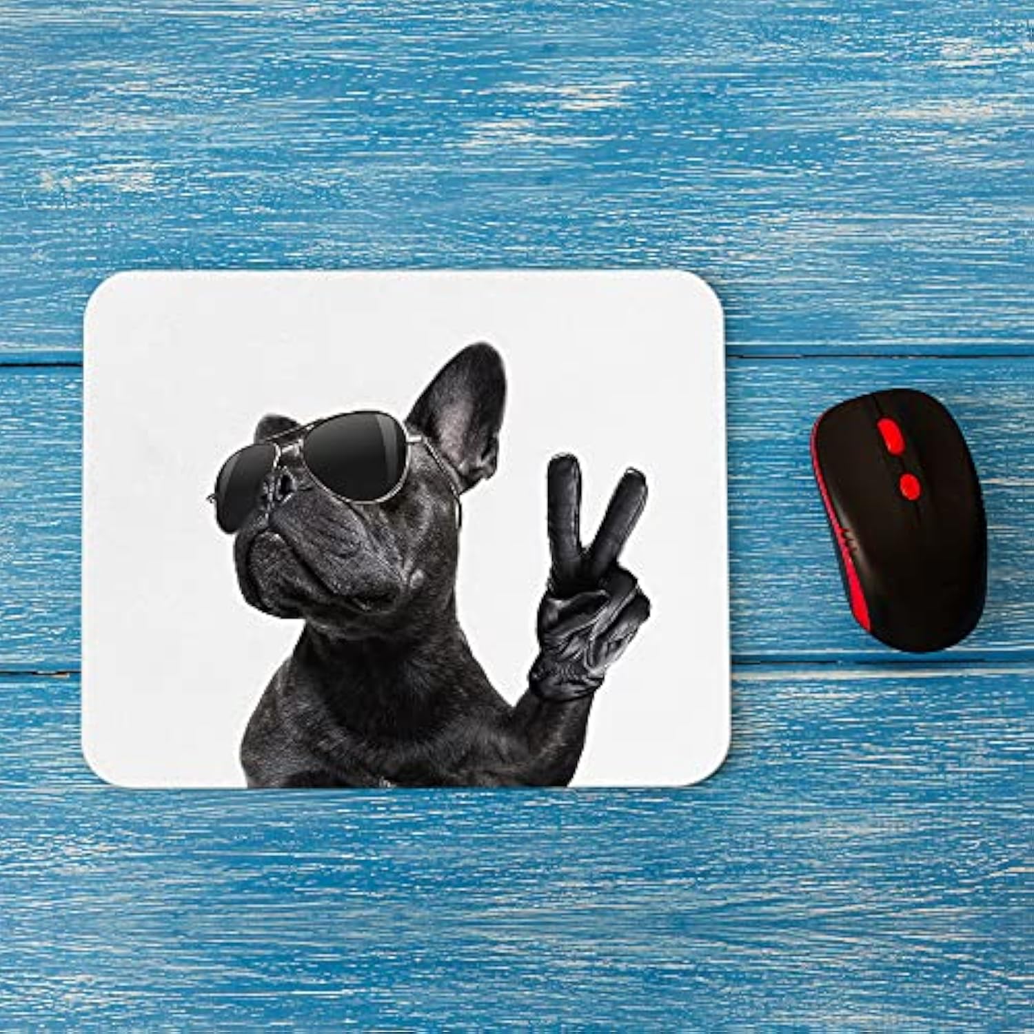 French Bulldog Square Mousepads Desktop Notebook Mouse Mat Fashion Puppy Bulldog Victory Fingers Mouse Pads For Working And Gaming Office Accessories Desk 9.5X7.9 Inch