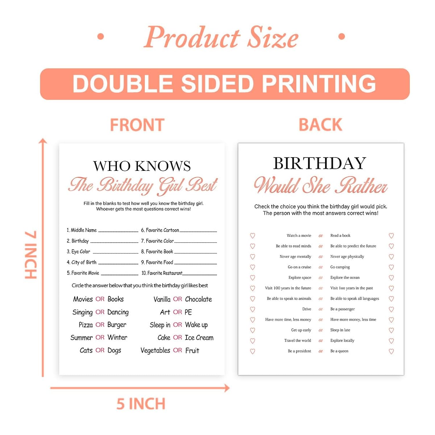 Birthday Party Decoration- Who Knows The Birthday Girl Best-Set Of 2 Birthday Supplies For 20 Guests,Birthday Cards Set -20 Cards,Sweet Party Supplies