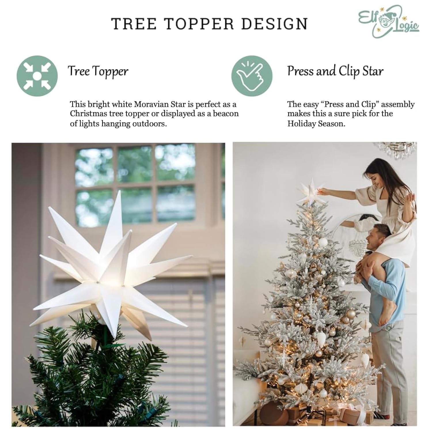 Large 18” Easy Assembly Warm White Led Moravian Star - Hanging Outdoor Christmas Light - Use As Holiday Decoration, Porc