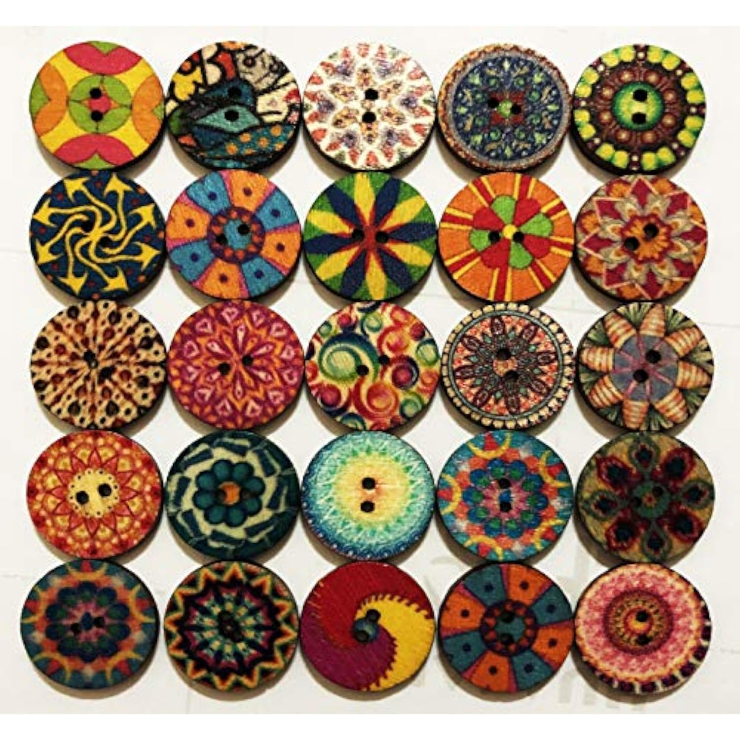 200Pcs Wood Buttons For Crafts, 20Mm Mixed Pattern Wooden Buttons Roun