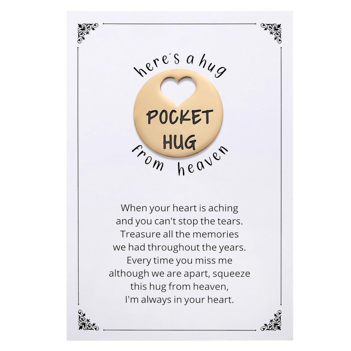 Pocket Hug From Heaven, Metal Engraved Token, Memorial Gift For Loss Of Mom Dad Son Daughter Husband Wife Grandpa Grandma Brother Sister, Sympathy Condolence Gifts, Rose Gold