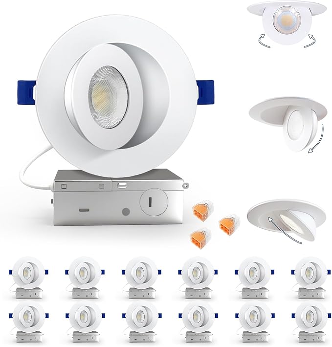 12 Pack 4 Inch Adjustable LED Recessed Lights 10W 980LM 5CCT Dimmable White