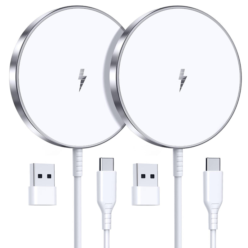 2-Pack 15W Magnetic Wireless Charger with 5ft Cable for iPhone and AirPods