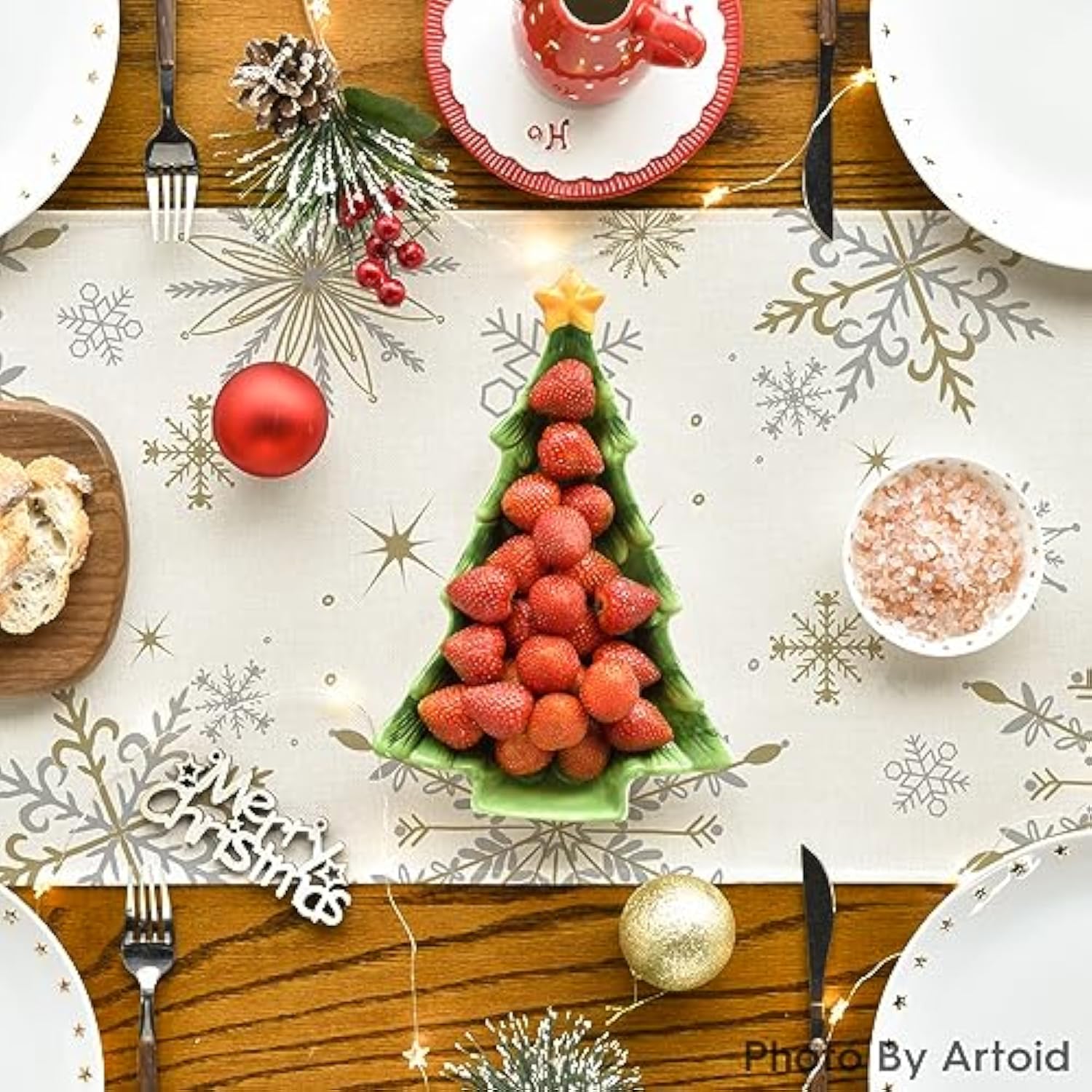Beige Snowflake Let It Snow Winter Table Runner, Seasonal Christmas Kitchen Dining Table Decoration For Home Party Decor 13X72 Inch