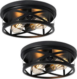 2 Pack Farmhouse Black Flush Mount Ceiling Lights Modern 2 Light Ceiling Fixtures