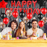 Red & Black Birthday Decor Kit with Banner, Fringe Curtain, Balloons & Confetti