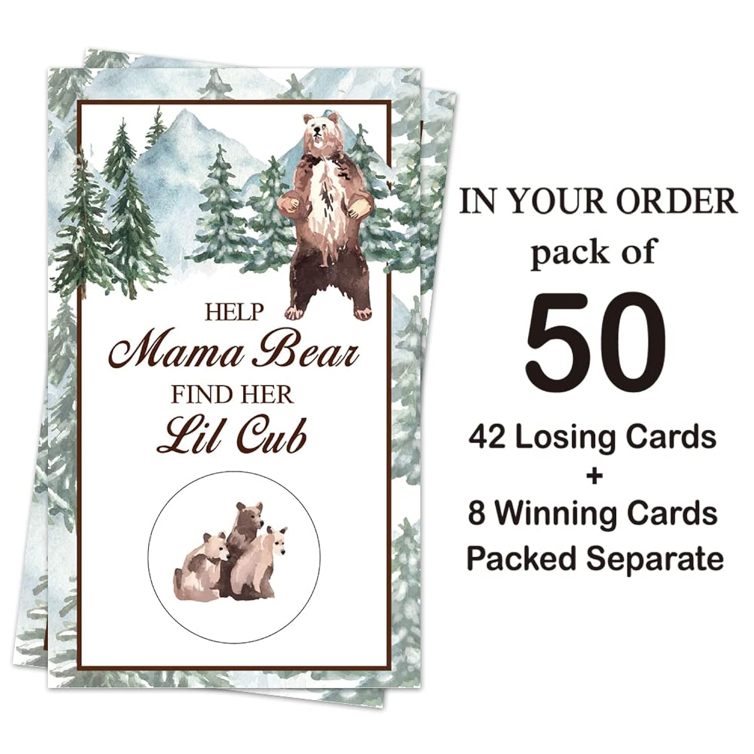 50 Pack Forest Animal Theme Baby Shower Game Scratch Off Cards For Baby Shower, Baby Shower Activity And Ideahelp Mama Bear Find Her Lil Cub