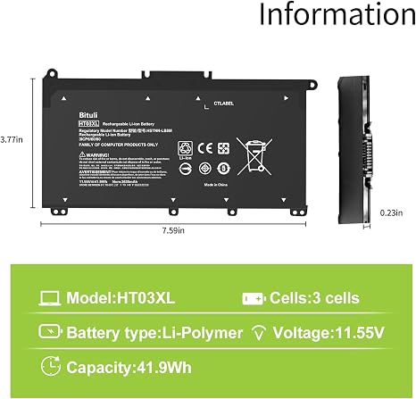 42Wh HT03XL Replacement Laptop Battery for HP Pavilion 14 15 17 CS DA DW L11119-855