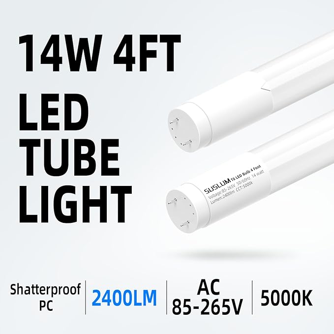 10 Pack 4FT T8 LED Bulbs Type A B Hybrid 14W 2400LM 5000K Daylight F32T8 Replacement