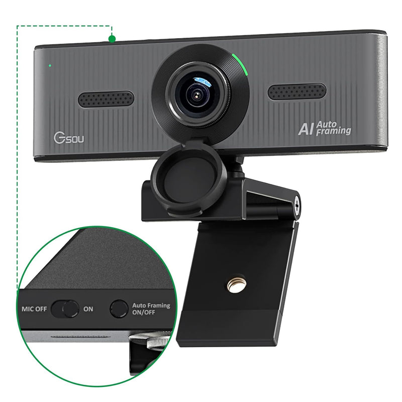 Webcam 4K With Dual Mics, Ai-Powered Auto-Framing Web Cam 4K With Privacy Cove