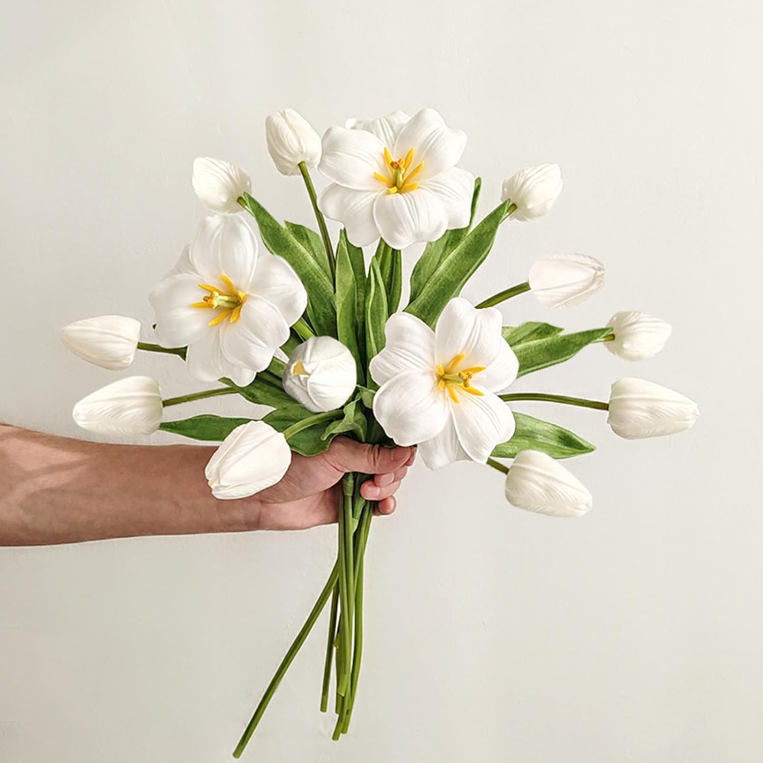 White Tulips Artificial Flowers 15 Pcs Fake Faux Tulips Real Touch Tulip Flowers With Stems Easter Spring Flowers For Arrangements Bouquet Wedding Mother'S Day Home Centerpieces Table Decor