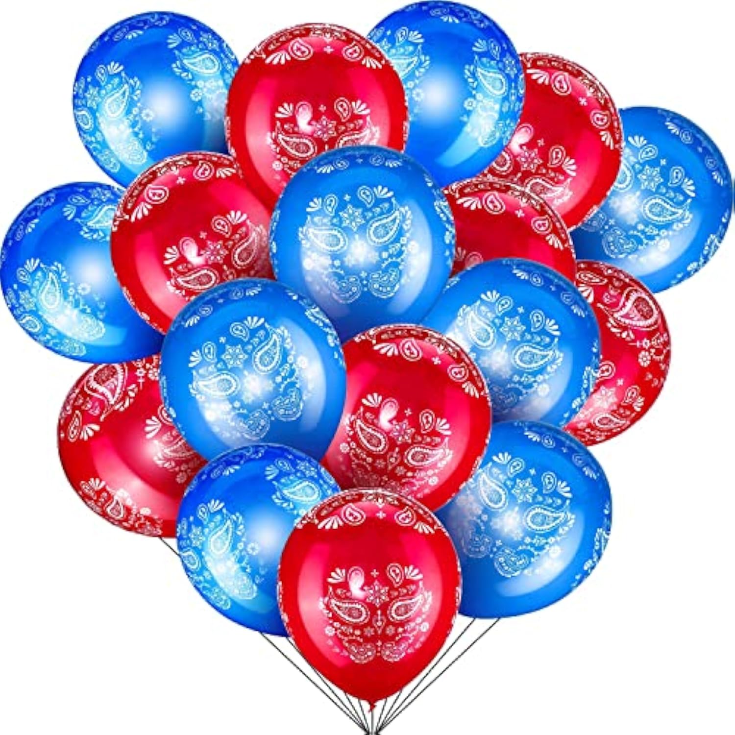 40 Pc Western Cowboy Balloons Blue & Red 12" Bandana Print Latex Decorations Kit