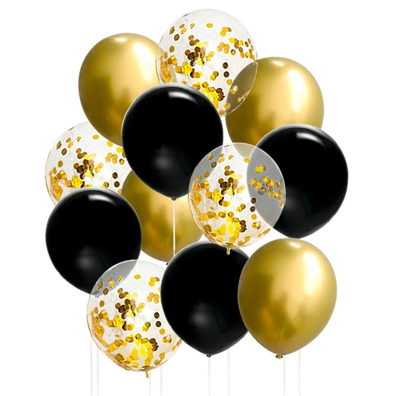 50 Pcs 12 Inches Black And Gold Balloons, Gold Confetti Balloons, Blac