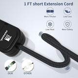 Small Power Strip 1Ft 2 Pack 3 Outlet Short Extension Cord Black ETL