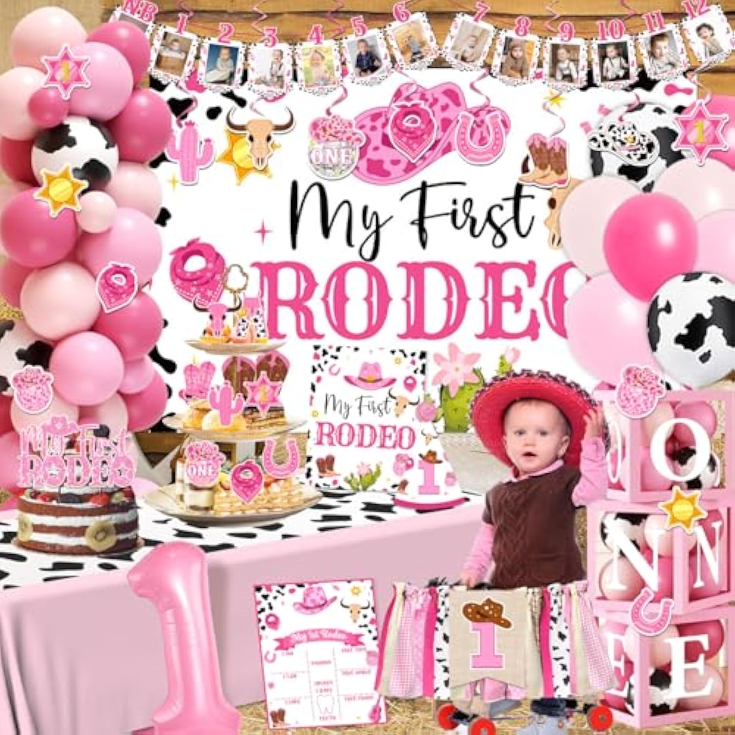 155Pcs My First Rodeo Decorations Girl,Western Cowgirl 1St Birthday Balloon Arch,Banner,One Box,Tablecloth Theme Party Supplies For Baby Girl 1St Birthday,Girls Baby Shower Party