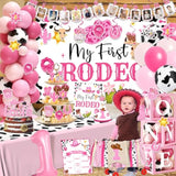 155Pcs My First Rodeo Decorations Girl,Western Cowgirl 1St Birthday Balloon Arch,Banner,One Box,Tablecloth Theme Party Supplies For Baby Girl 1St Birthday,Girls Baby Shower Party