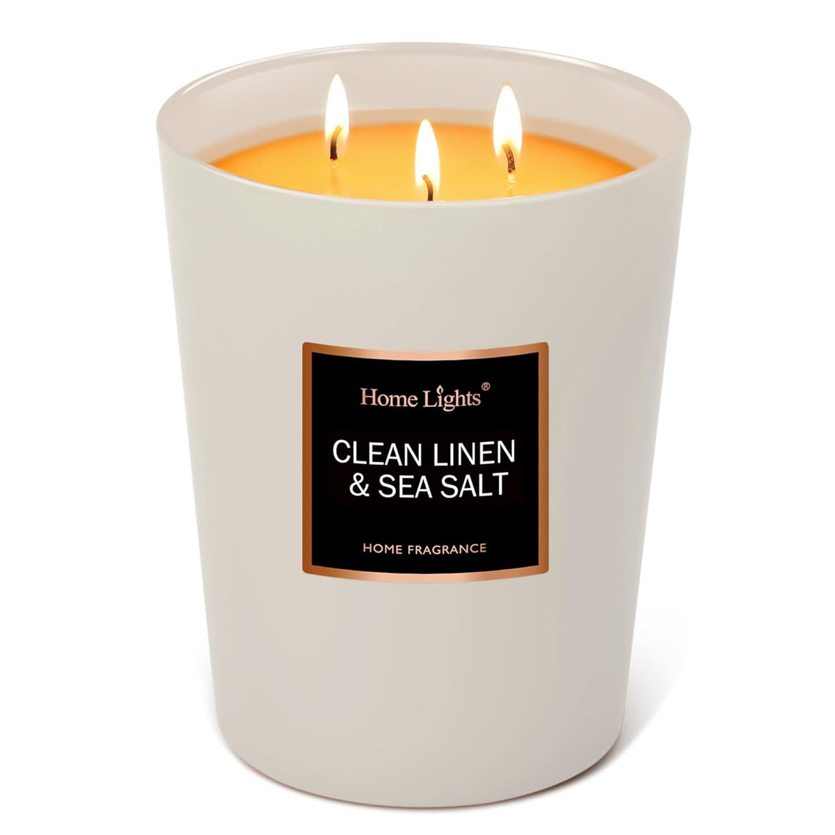 Homelights Scented Candles - Large Jar Aromatherapy, Natural Soy Wax, 130 Hour Long Burning, Clean Linen & Sea Salt