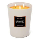 Homelights Scented Candles - Large Jar Aromatherapy, Natural Soy Wax, 130 Hour Long Burning, Clean Linen & Sea Salt