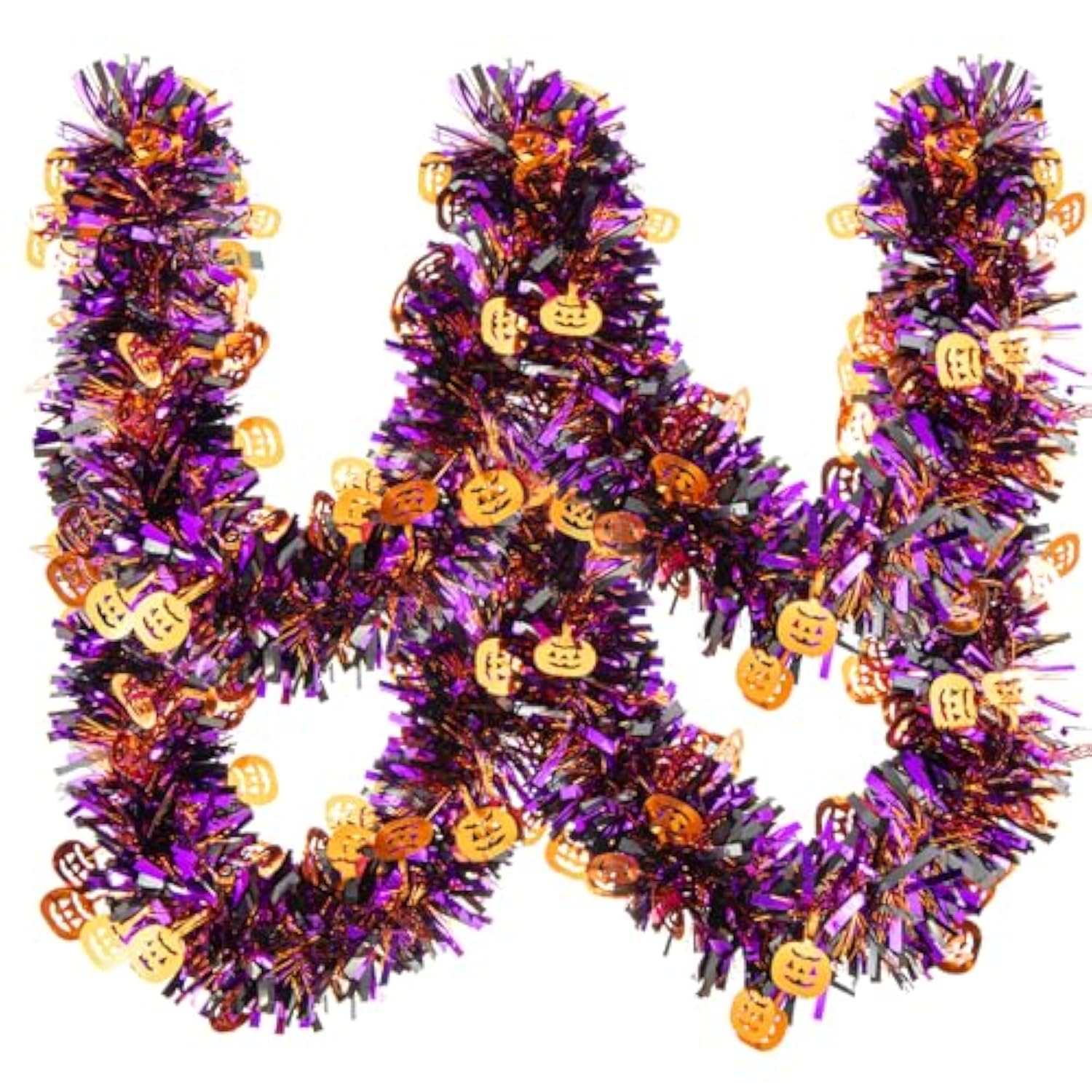 33Ft Halloween Tinsel Garland, Pumpkin Metallic Twist Foil Tinsel Garland Pumpkin Shiny Hanging Decorations For Halloween Party Decoration Supply