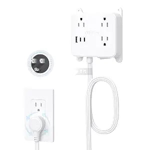 360 Rotating Power Strip 3 Outlets 2 USB C 1 USB A 3FT Flat Plug