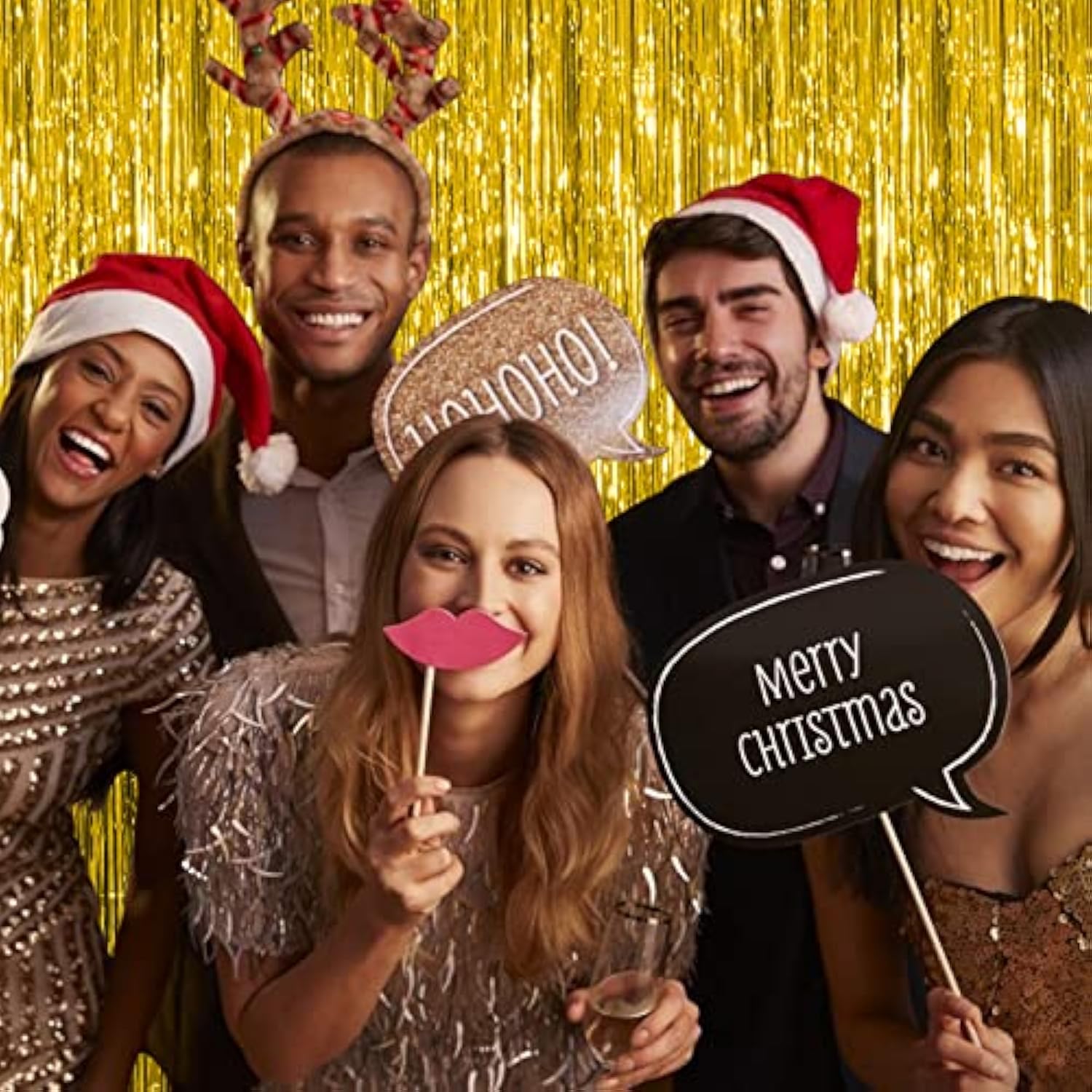 10 Pack Foil Curtain Backdrop Gold Metallic Tinsel Foil Fringe Curtains Photo Booth Props For Birthday Wedding Engagement Baby Shower Bachelorette Christmas Holiday Celebration Party Decorations