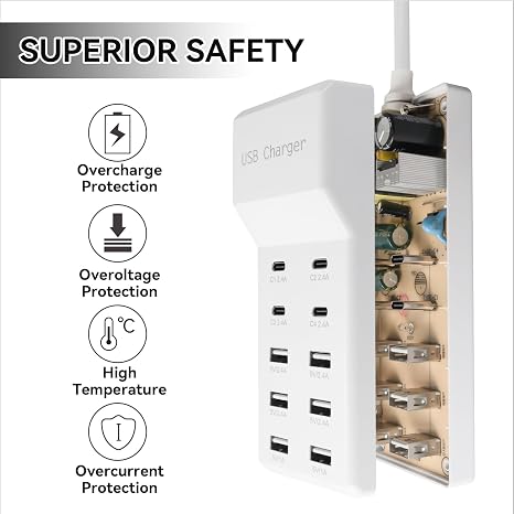 10-Port USB Charging Station Multi Charger Block with 50W 10A Total Output