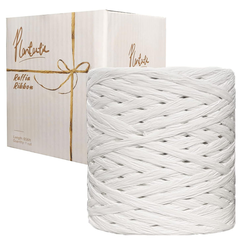 Raffia Paper Ribbon For Gift Wrapping/Diy Decoration, 656 Feet Each Roll (Whit