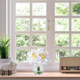 Bathroom Artificial Flowers With Small Vase - Real Touch Silk Fake Magnolia + Hydrangea Flowers Arrangemets In Glass Vase With Faux Water For Home Office Decor