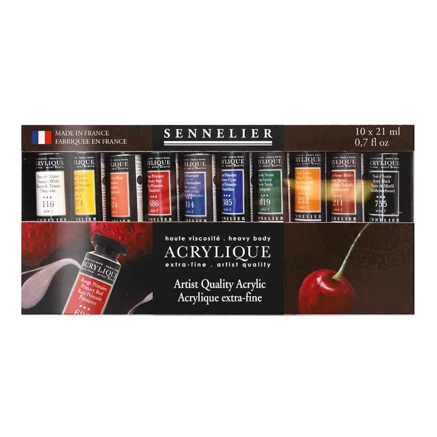 Sennelier Artist Acrylique Set, Includes Ten 21ml Tubes of Extra-Fine Artist Quality Acrylic Paint (10-120234-00)