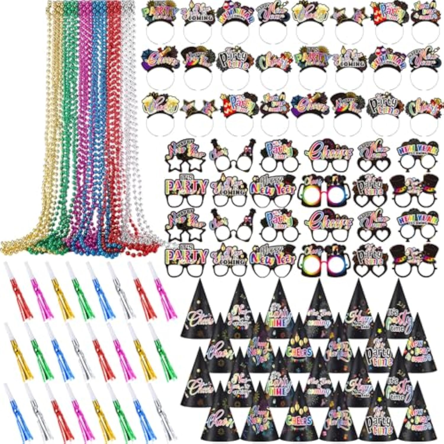 120 Pc New Year 2026 Party Supplies Glasses Hats Noise Makers Beads