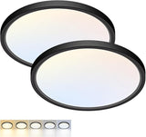 2 Pack 12 Inch Black LED Ceiling Lights 24W 5CCT Flush Mount Fixtures