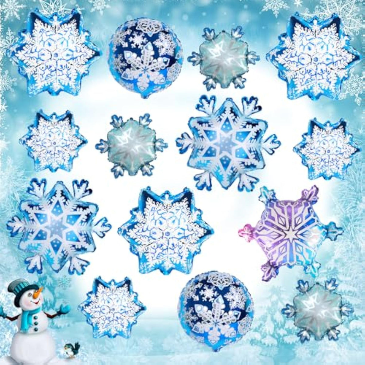 14Pcs Snowflake Balloons Snowflake Frozen Balloons For Christmas Winter Wonderland Party Decorations,Snowflake Aluminum Foil Mylar Balloons For New Year Birthday Theme Party Supplies.