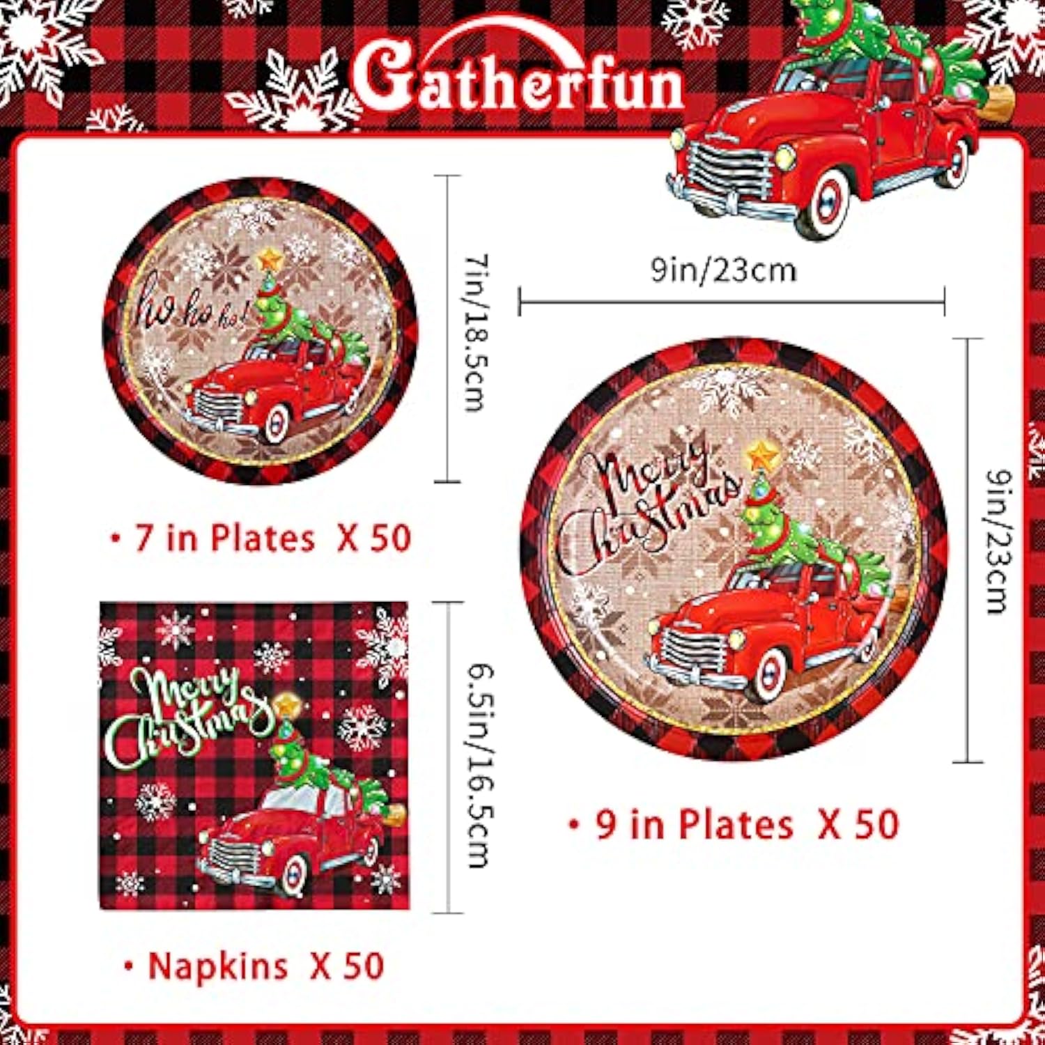 Pickup Truck Christmas Tree Disposable Paper Plates And Napkins For Merry Christmas Party Supplies - Serve 50