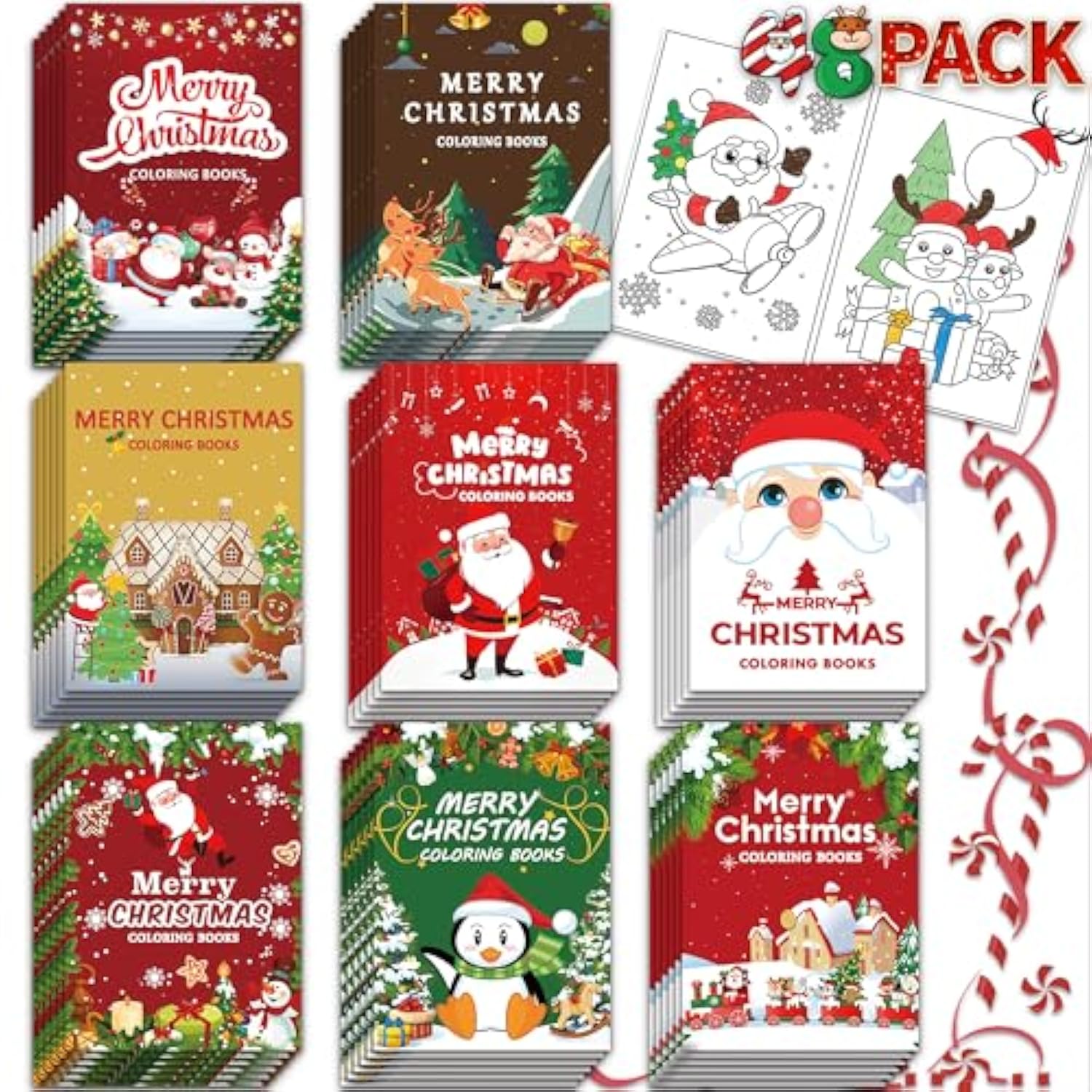 48 Pack Christmas Coloring Books For Kids Girls Boys, Xmas Holiday Party Favors Gifts Bulk Coloring Books, Xmas Stockings Goodie Bags Stuffer Filler Fun Holiday Party Supplies