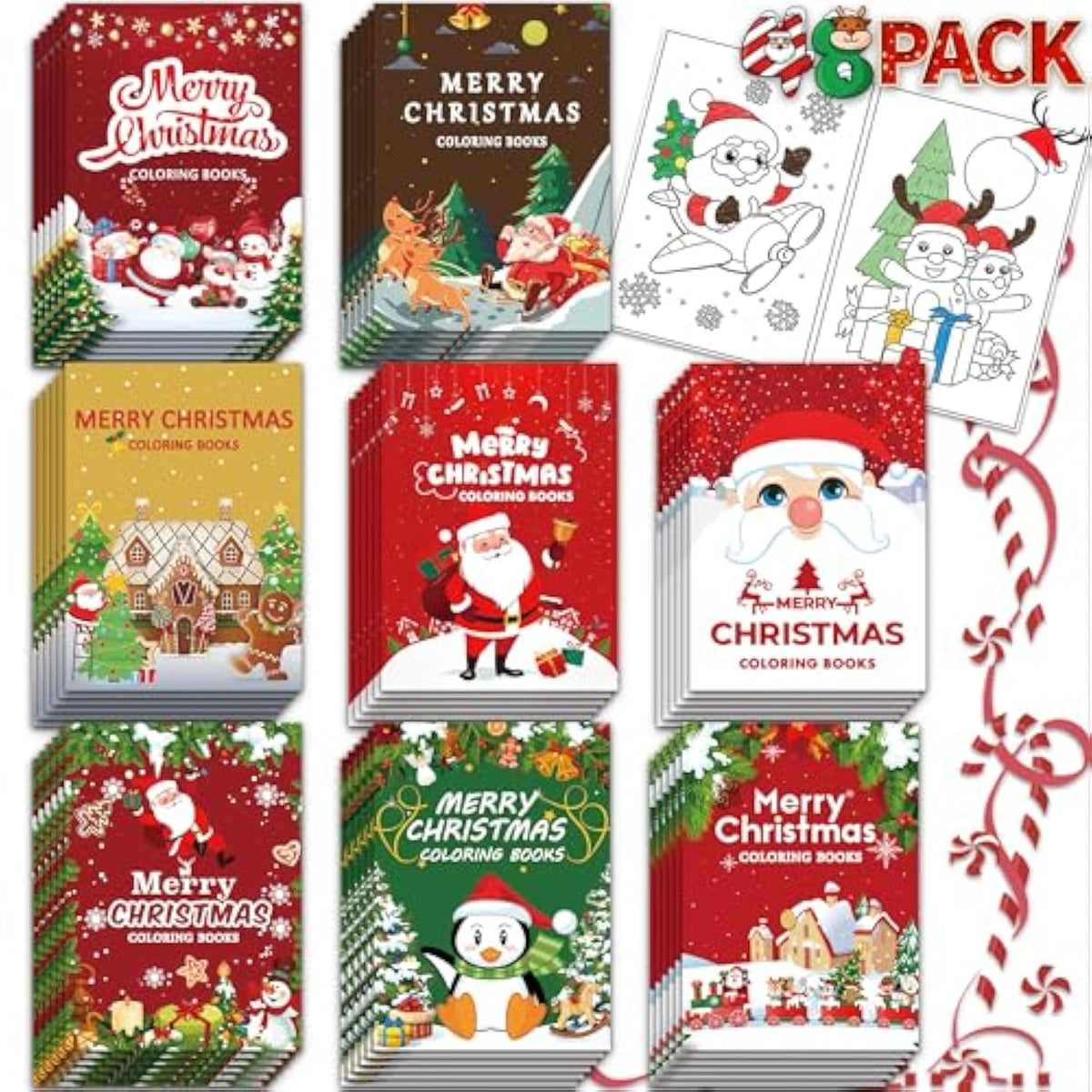 48 Pack Christmas Coloring Books For Kids Girls Boys, Xmas Holiday Party Favors Gifts Bulk Coloring Books, Xmas Stockings Goodie Bags Stuffer Filler Fun Holiday Party Supplies