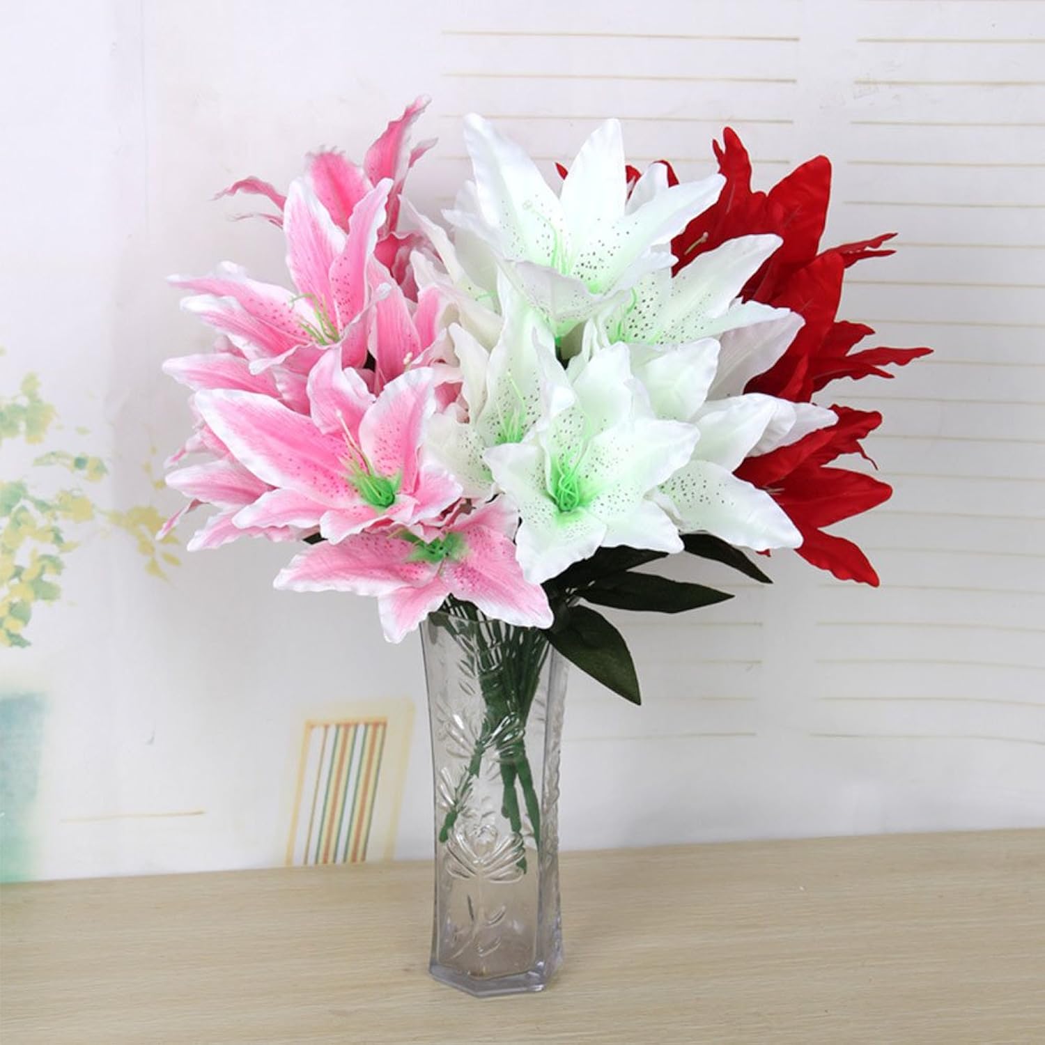 Artificial Lily 10 Heads Fake Lily Artificial Flower Wedding Party Decor Bouquet Home Hotel Office Garden Craft Art Decor Blue