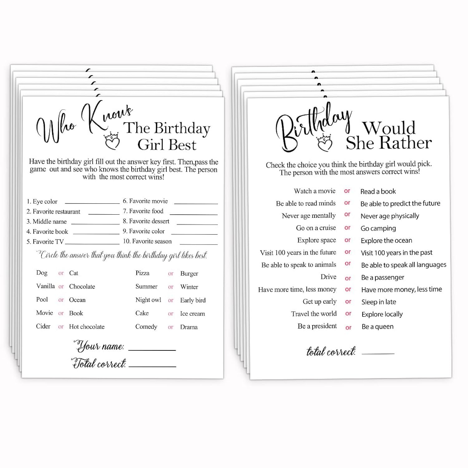 Birthday Party Cards For Girl, Birthday Games Card, Would She Rather Game Cards Set, Birthday Supplies Activity Decorations For Adult Girl, Set Of 30 Game Cads