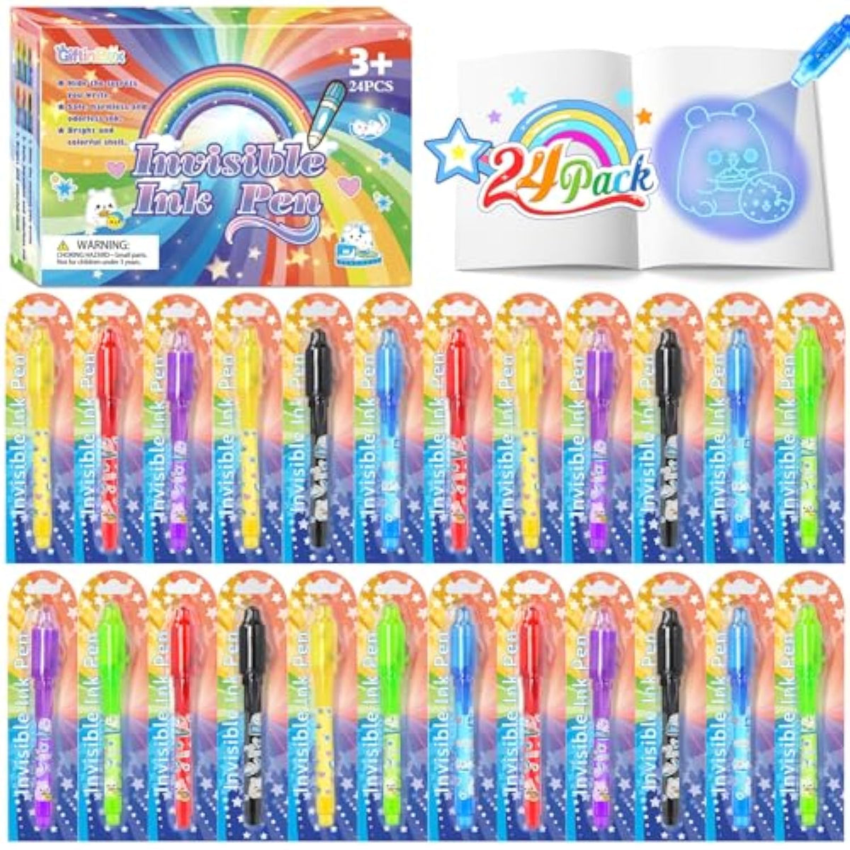 Invisible Ink Pens with UV Light 24pcs Spy Party Favors for Kids Secret Messages