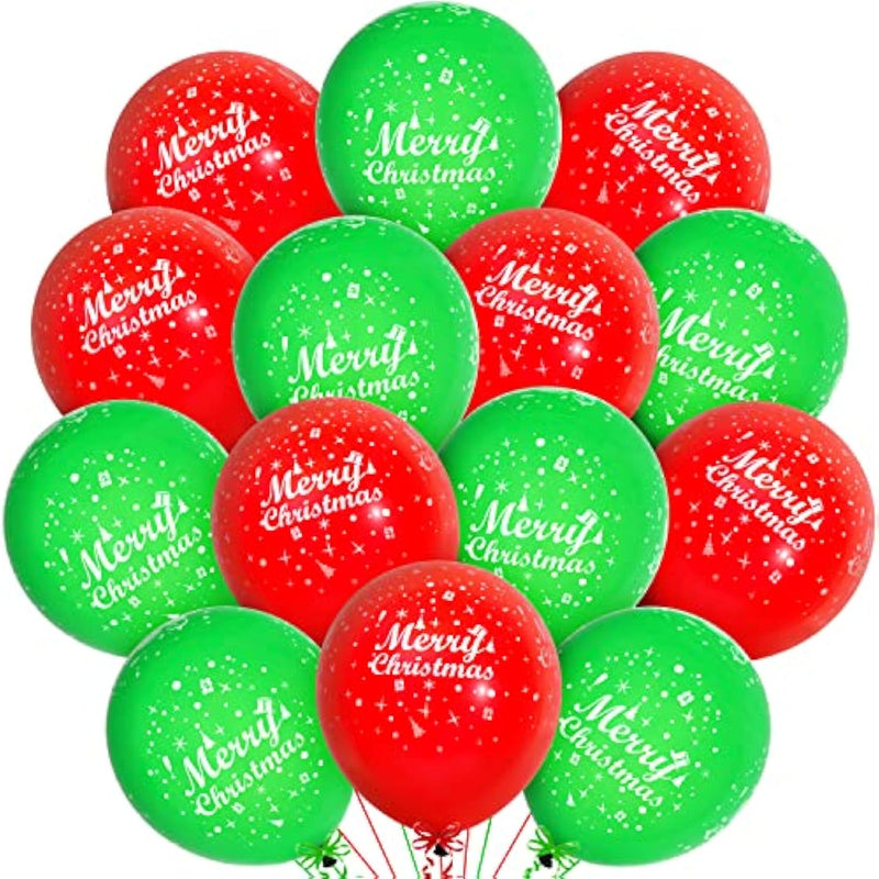, Merry Christmas Balloons - Pack Of 50, 12 Inch | Printed Red And Green Balloons For Christmas Party Decorations | Holiday Balloons, Christmas Balloons Decorations | Christmas Latex Balloons