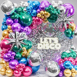 All-In-1 Disco Balloon Arch Kit With Bonus Disco Balls & Starbursts - Metallic Balloon Arch Kit For 90S Themed Party Decorations - Chrome Balloons, Metallic Balloons For Prom, Karaoke Party Decoration