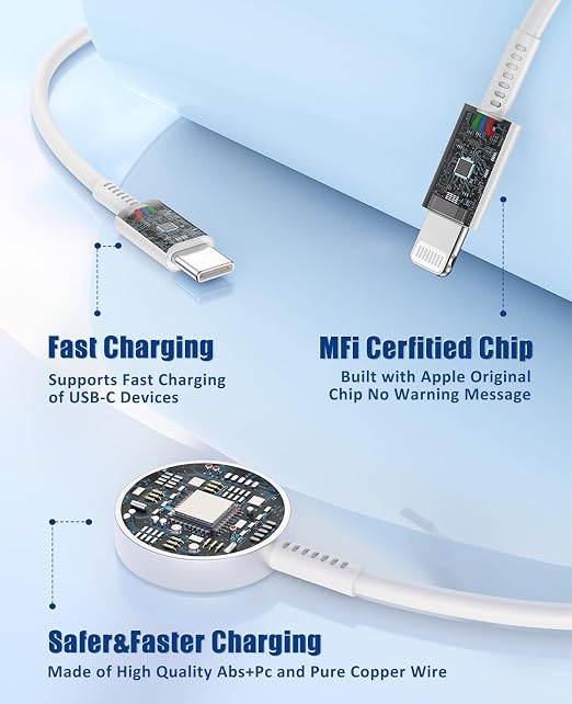 3 in 1 Fast Charging Cable with 20W USB C Charger 6FT for Apple Watch iPhone