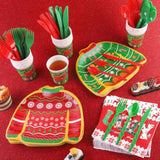 168 Pieces Ugly Sweater Christmas Paper Plates Ugly Sweater Party Decorations Xmas Disposable Dinnerware Set Ugly Party Plates Napkins Cups Cutlery Party Supplies Set, Serves 24 Guests