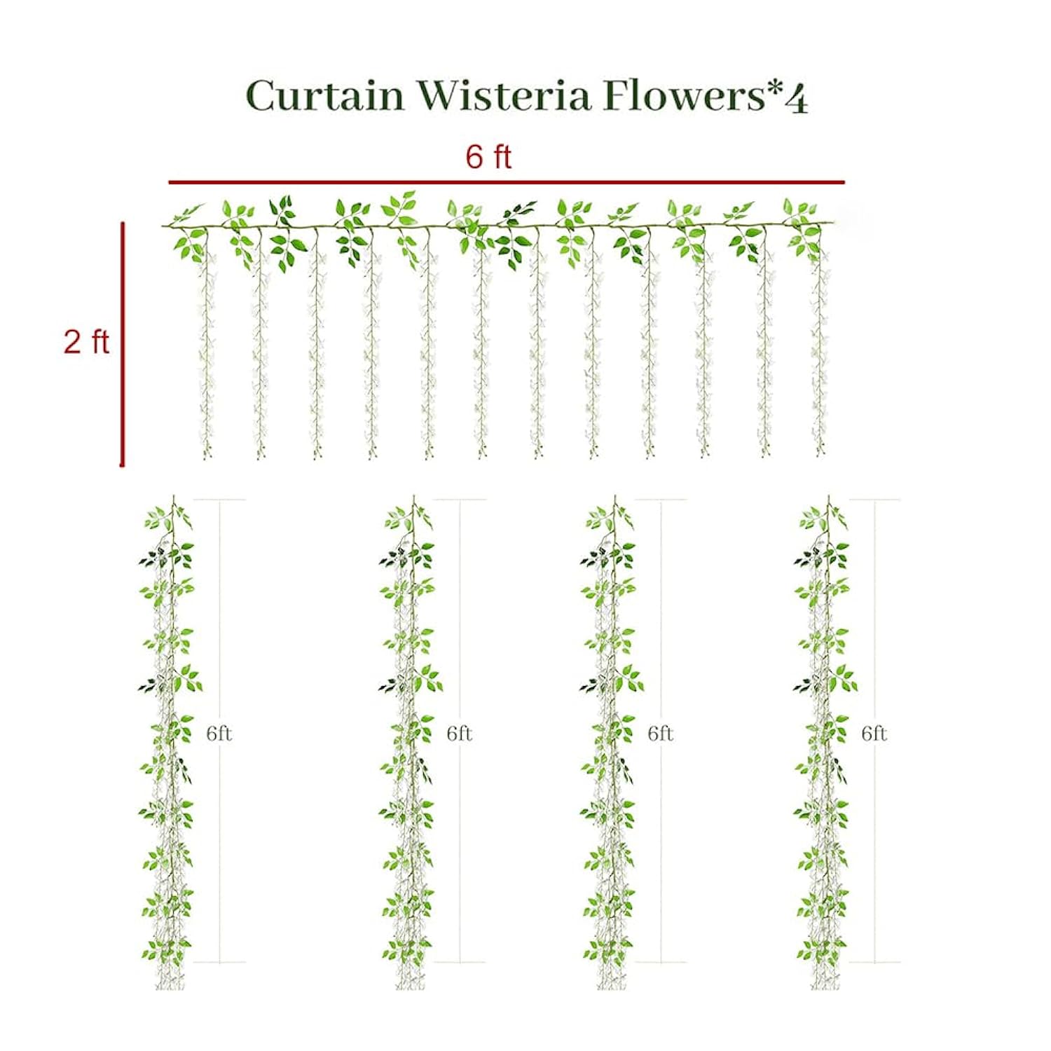 48 Branches Wisteria Hanging Flowers 6 Feet Artificial Wisteria Vine Silk Wisteria Flowers Garland For Wedding Arch Party Garden Home Decor (4 Packs) (Peach)