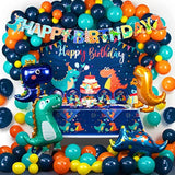 265PCS Blue Dinosaur Birthday Party Set – Balloons, Banner, Backdrop, Tableware & Cake Toppers