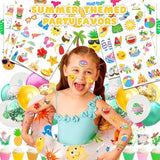 96 Pcs Hello Summer Beach Pool Hawaiian Pre-Cut Temporary Tattoos For Kids | Super Cute Themed Birthday Party Favors, Supplies, Decorations, Fake Tattoo Stickers (Multiple)