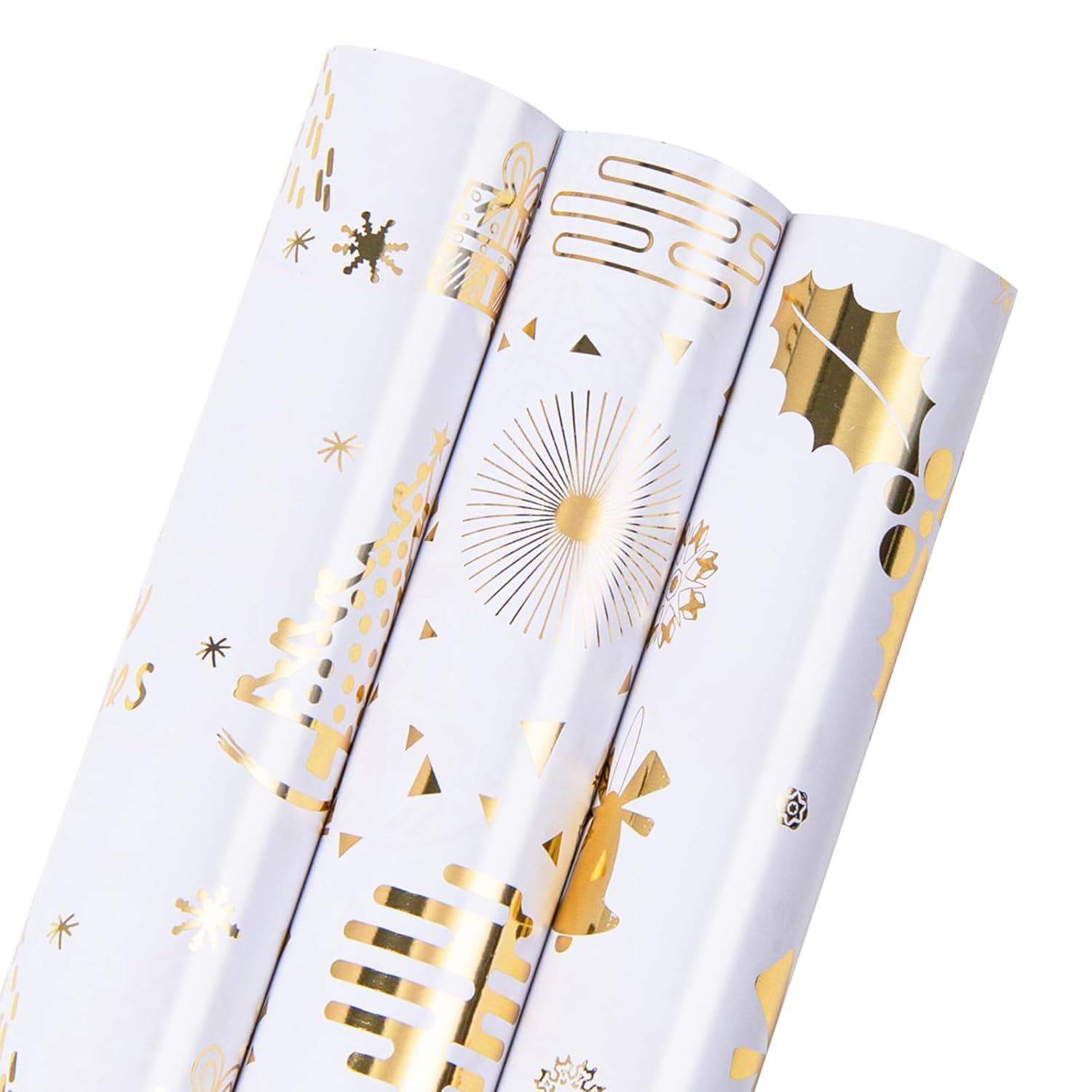 Christmas Wrapping Paper Rolls -3 Large Roll-27Inch*78 Inch Per Roll Colorful Foil White Gold Wrapping Paper(Christmas 3 White/Gold?002?)