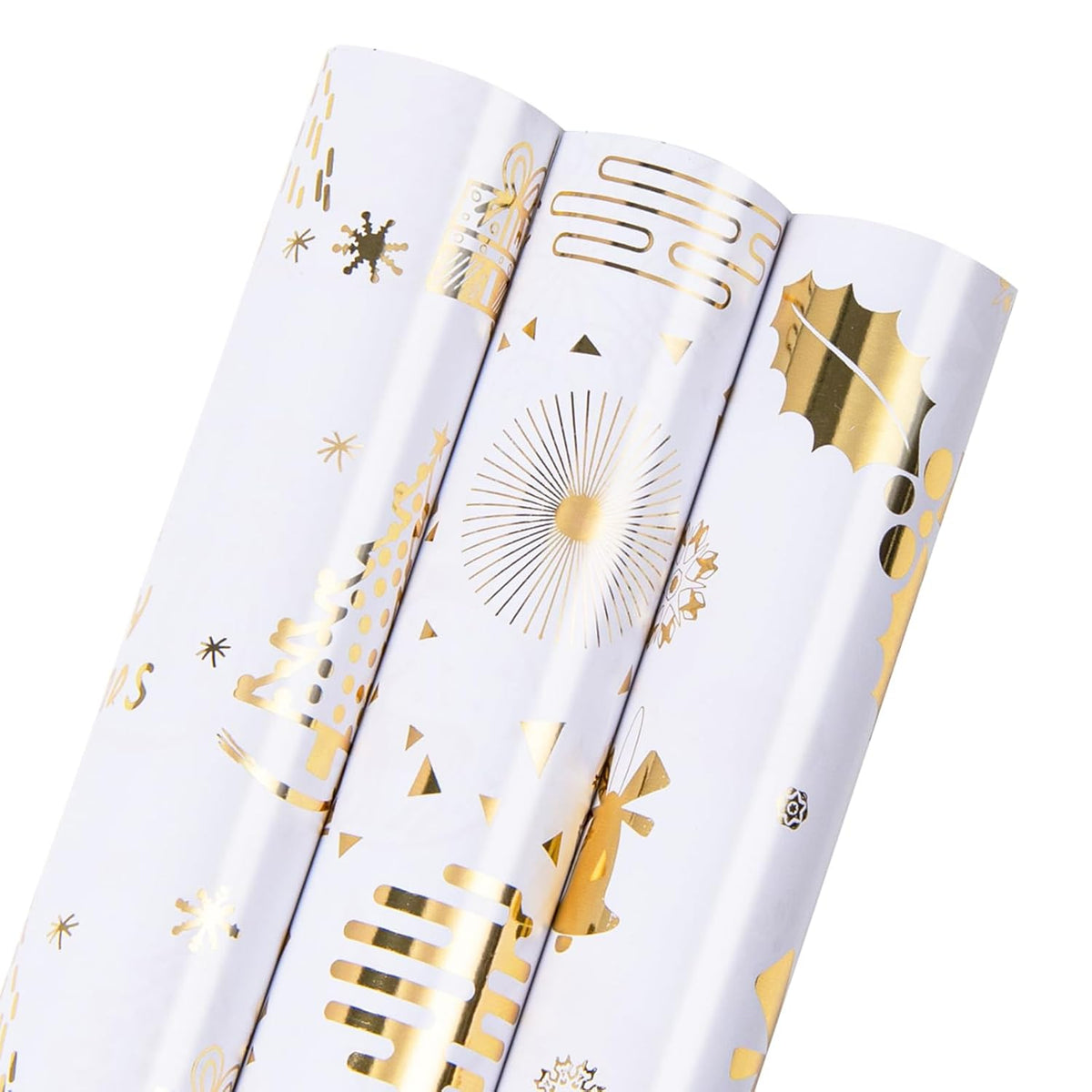 Christmas Wrapping Paper Rolls -3 Large Roll-27Inch*78 Inch Per Roll Colorful Foil White Gold Wrapping Paper(Christmas 3 White/Gold?002?)
