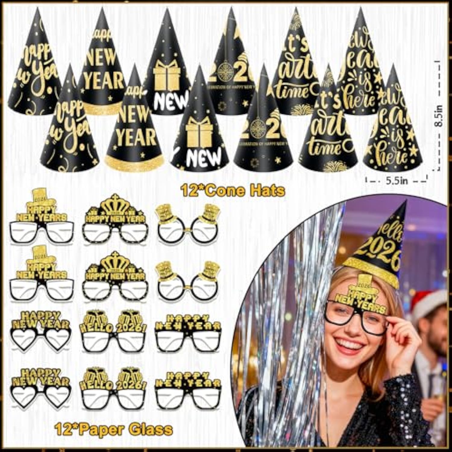 2026 New Year Party Supplies Banner Balloons Hats Glasses Noise Makers